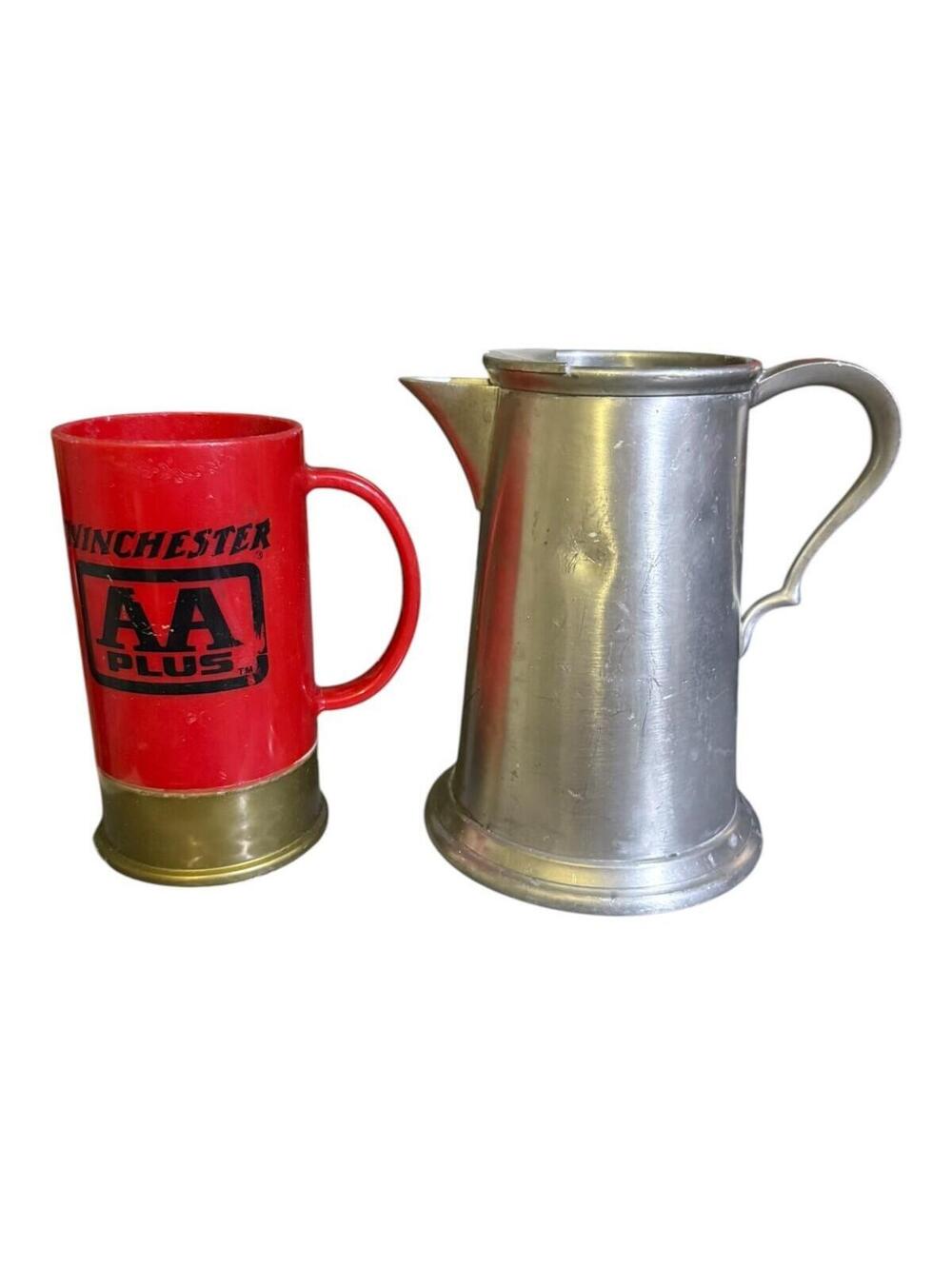 Lot of 2 Vintage K & M Big Shot Winchester AA Plus Mug and Pitcher Silver Red